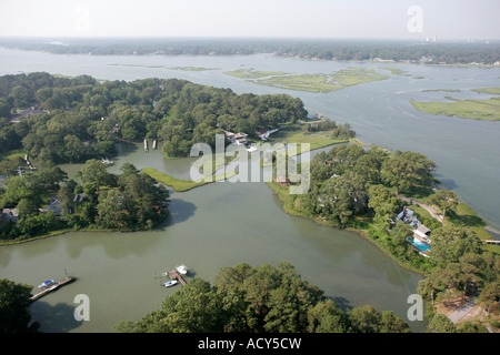 Virginia Beach,Lynnhaven River,aerial overhead view from above,view,Chesapeake Bay watershed,wetlands,VA070612079 Stock Photo