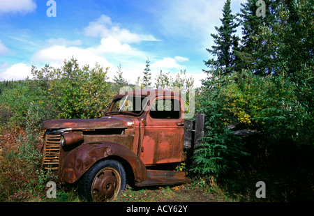 Old truck at Lower Laberge indian village. Yukon river. Canada Stock Photo