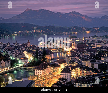 switzerland Lucerne panoramic view old city center dusk Stock Photo