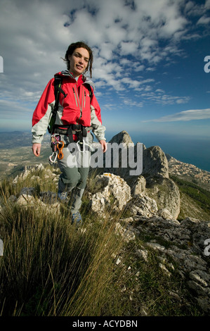 Female hiker on section of Bernia Ridge Costa Blanca Spain Stock Photo ...