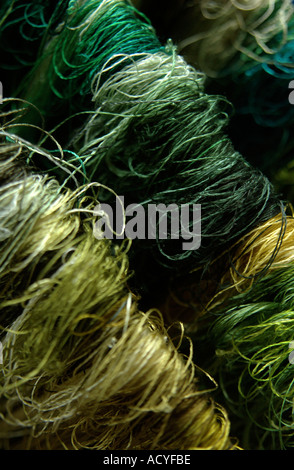 coloured embroidery silk threads ready to be used in a factory in Suzhou China Stock Photo