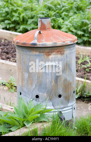 Zinc galvanised garden waste incinerator Stock Photo