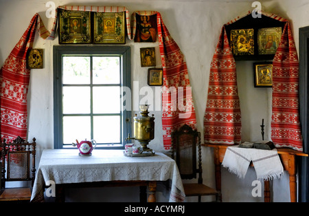 Ancient Ukrainian country house kitchen interior Stock Photo