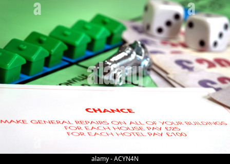 monopoly board game showing the cost of maintenance and repairs for landlords. Stock Photo