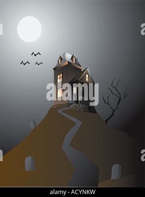 Haunted House on a hill just in time for Halloween Stock Photo