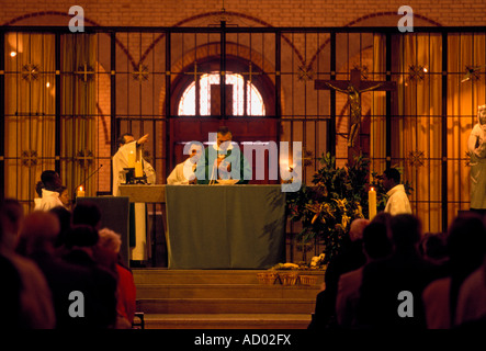 French people person Roman Catholic priest at Sunday mass service St Antoine Church Paris Ile-de-France region France Europe Stock Photo