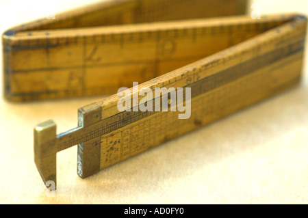 Antique six fold boxwood and brass caliper rule Stock Photo