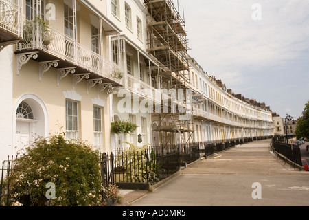 England Bristol Clifton Royal York Crescent scaffolding on terrace of elegant Georgian houses Stock Photo