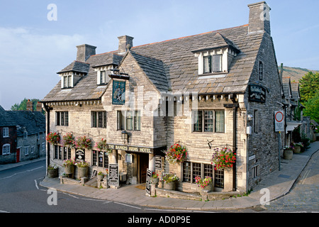 The Bankes Arms Hotel in the town of Corfe Castle in Dorset in England. Stock Photo