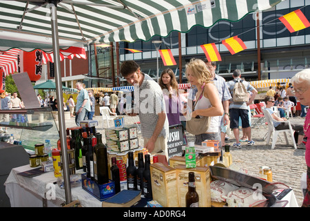UK England Bristol Millennium Square produce market in progress during BBC event shoppers Stock Photo