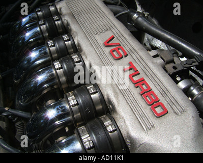 close up of v6 turbo car engine Stock Photo