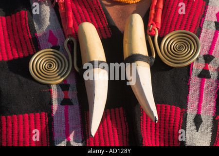 Myanmar (Burma), Sagaing Region, Lahe village, Naga New Year Festival, Tiger teeth necklace Stock Photo