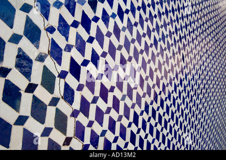 Deep blue and white mosaic tiled wall, Marrakech, Morocco Stock Photo