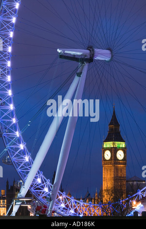 Big Ben & Millennium Wheel, South Bank, London, England Stock Photo