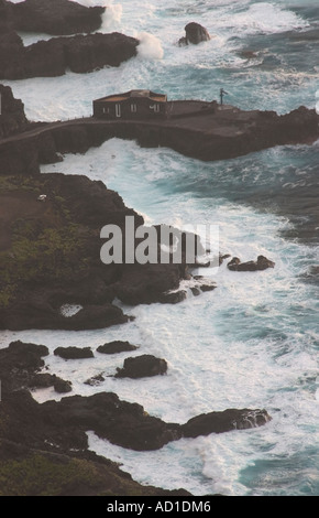 High view of one of the world's smallest hotels at Punta Grande on El Hierro in the Canary islands. Stock Photo