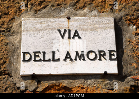 Love street sign in Pienza Val d' Orcia Tuscany Italy Stock Photo