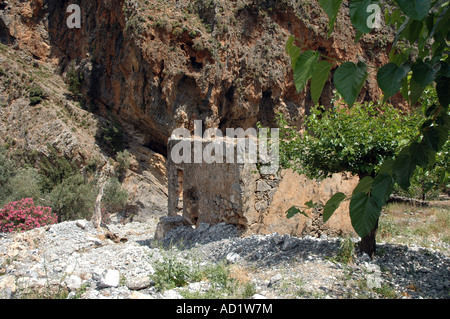 Derelict farm in Agia Roumeli village located on the edge of Samaria Gorge National Park on greek island of Crete Stock Photo