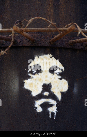 Christ like grafitti by Orticanoodles on ruins of West Pier. Brighton, West Sussex, England, UK Stock Photo