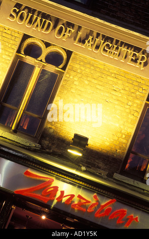 Frontage of the Zanzibar discotheque at the Lower Ormond Quay at night in Dublin Ireland Stock Photo