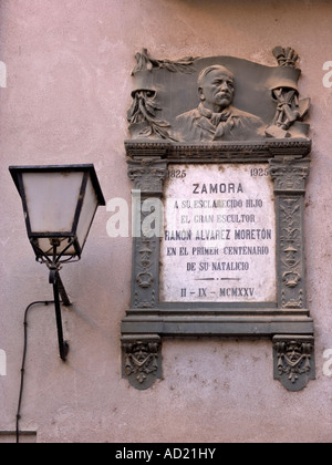 Commemorative plaque of Ramon Alvarez Moreton in Balborraz street Zamora Spain Stock Photo