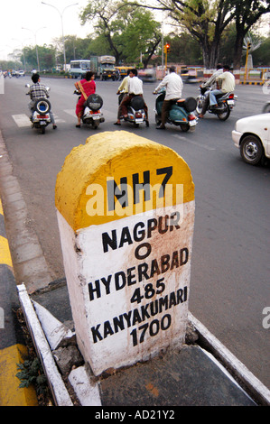 ASB73135 Milestone showing zero mile on the national highway 7 which is the center of India at Nagpur Maharashtra India Stock Photo