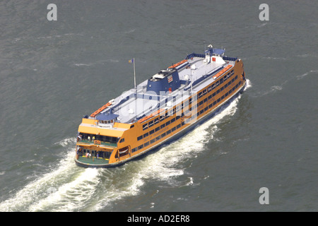 Aerial view of Staten Island Ferry as it crosses New York Harbor. Stock Photo