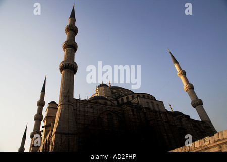 the blue mosque in Istanbul with clear blue sky and evening light Stock Photo