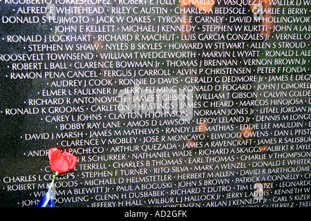Inscriptions of deceased servicemen engraved on wall, Vietnam Veterans Memorial, Washington, DC, USA Stock Photo