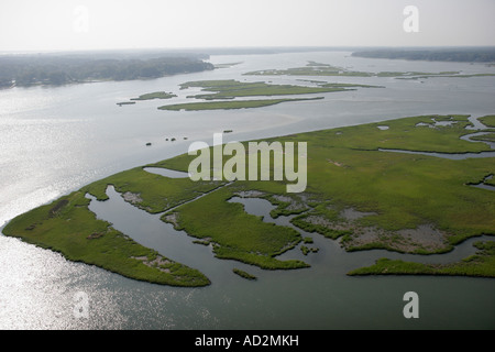 Virginia Beach,Lynnhaven River,aerial overhead view from above,view,Chesapeake Bay watershed,wetlands,VA070612069 Stock Photo