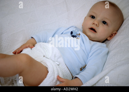 Young Baby In Terry Nappy Stock Photo