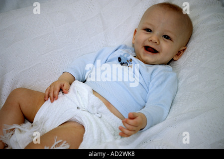 Laughing Baby In Reusable Nappy Stock Photo