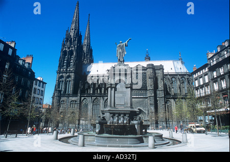 Its black lava cathedral dominates Clermont-Ferrand, capital of the Auvergne region and head office of the Michelin tyre company Stock Photo