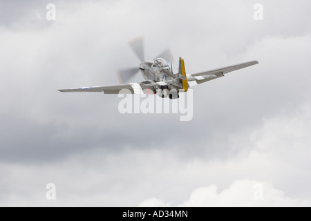 North American P-51D Mustang G-MSTG 414419 LH-F 'Janey'  taking-off from Breighton Airfield Stock Photo