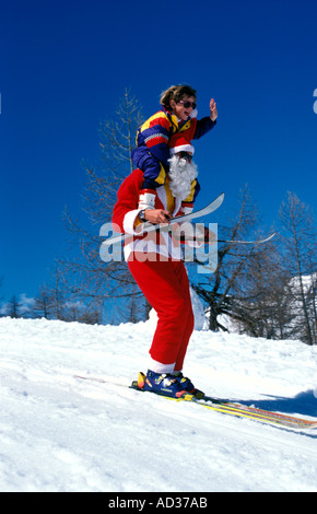 Father Christmas on skis Stock Photo