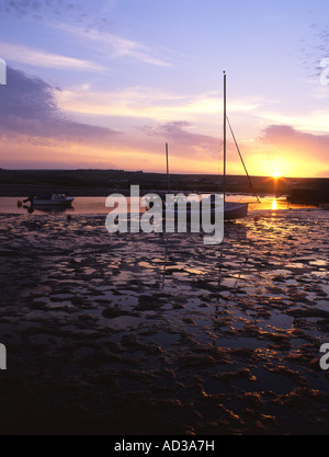 Sunrise from the Parrog  Newport Trefdraeth North Pembrokeshire Boats in silhouette West Wales UK Stock Photo