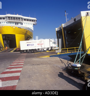 Cargo operations with Valencia bound ISCOMAR Roll On Roll Off ( Ro-Ro) cargo and passenger ferry Mercedes Del Mar in Palma Stock Photo