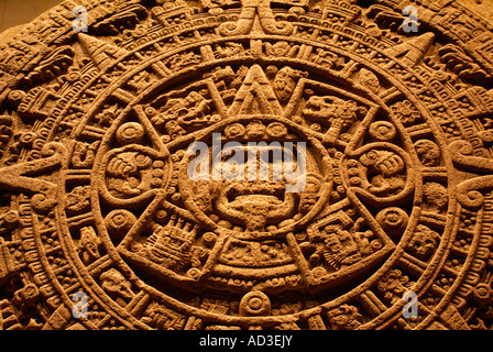 Closeup of the Aztec Calendar Stone or Sun Stone, Mexico Stock Photo