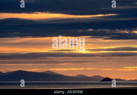 Midnight Sun over Western Alaska, Summer, Round Island, Bristol Bay, Bering Sea,  ALASKA, USA Stock Photo