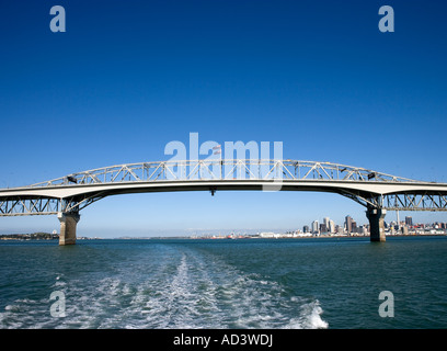 Auckland harbour bridge from sea level, New Zealand Stock Photo