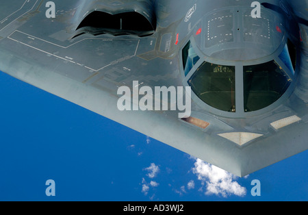 A B-2 Spirit soars after a refueling mission over the Pacific Ocean Stock Photo