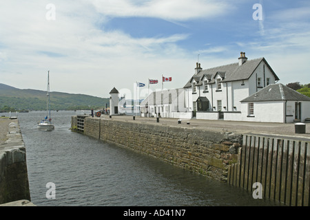 Corpach Locks on the Caledonian Canal near Fort William receiving a sailing boat for passage to Inverness Stock Photo