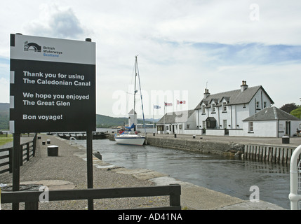 Corpach Locks on the Caledonian Canal near Fort William fillling up with a sailing boat for passage to Inverness Stock Photo