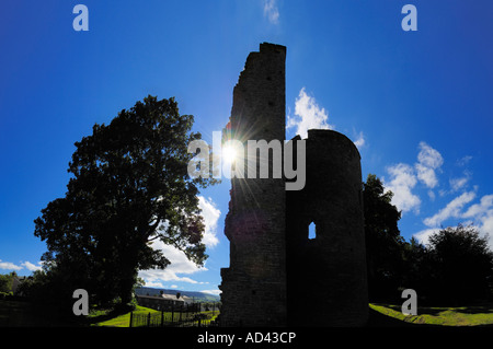 Crickhowell Castle, also known as Alisby's Castle, in the Welsh town of Crickhowell in the Bannau Brycheiniog (Brecon Beacons) National Park. Powys, Wales Stock Photo