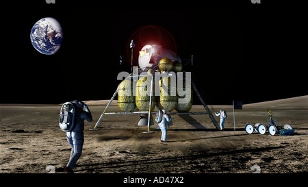 Artist rendition of new spaceship to the moon. Stock Photo