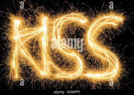 Kiss' drawn with a sparkler Stock Photo