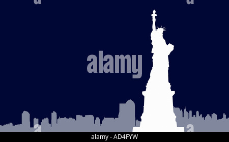 New York City Skyline with Statue of Liberty Black and White Outline ...