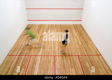 High angle view of two people playing squash Stock Photo