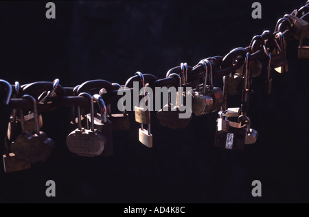 Chain of padlocks Huang shan mountains Stock Photo