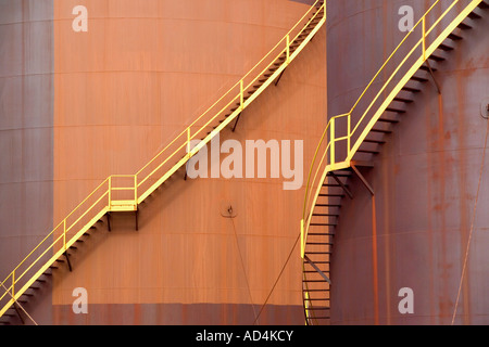 Detail of stairs on large storage tanks Stock Photo