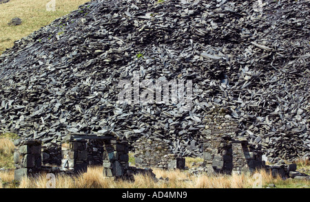 Piles of slag from old mine workings scar the snowdon region Stock Photo